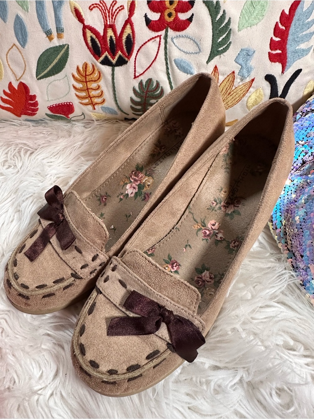 Highlights • Vintage Y2K Wedge Loafers Ribbon Moccasins - Picture 4 of 12